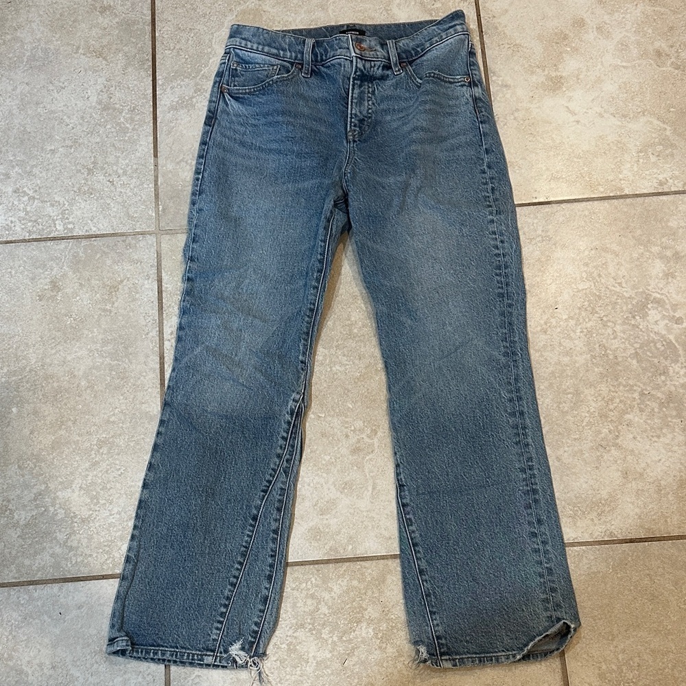Express Mid-Rise Boot Bootcut Pieced Chewed Hem Jeans 6S Short Flare